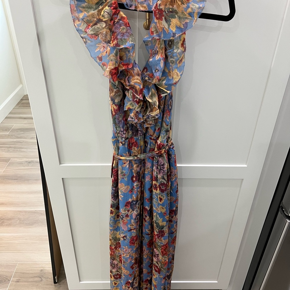 Zimmermann Floral Ruffle Jumpsuit - Blue and Red